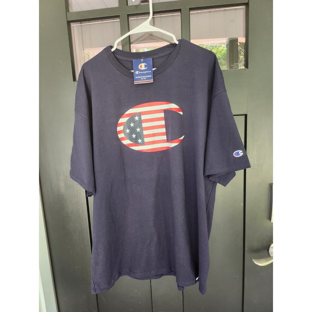 Men's Champion Flag Logo T Shirt Navy Red White And Blue Size XXL- NWT